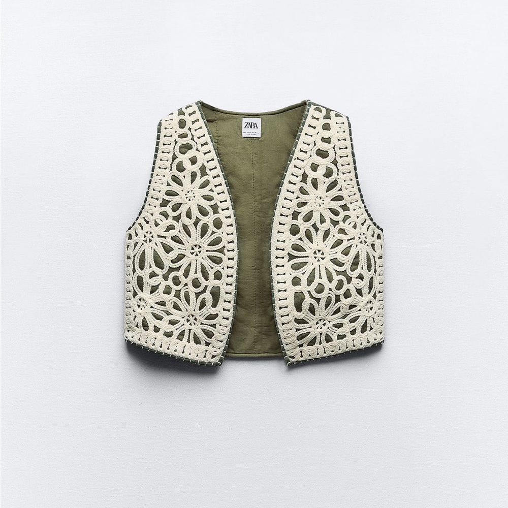 Zara embroidered vest | Army green with white embroidery